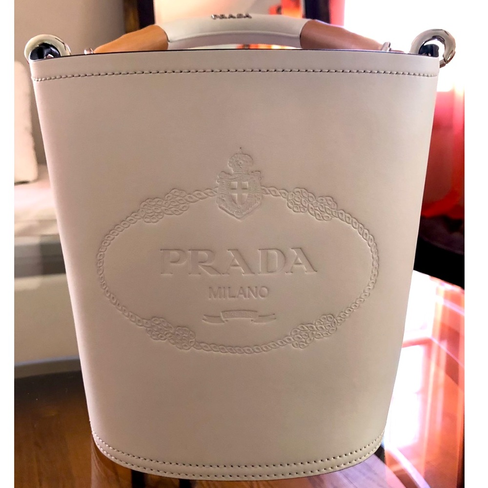 PRADA - White Leather Tambour Bucket Bag - $2,400